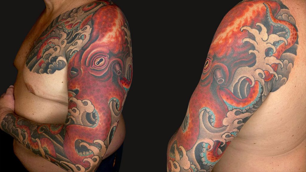 Fun little #octopus filler on @x_r.o.n.n.i.e_x sleeve one more session  should finish the arm! @gravetattooshop #gravetattooshop #tattoo #... |  Instagram